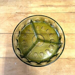Vintage green glass divided dish retro serving